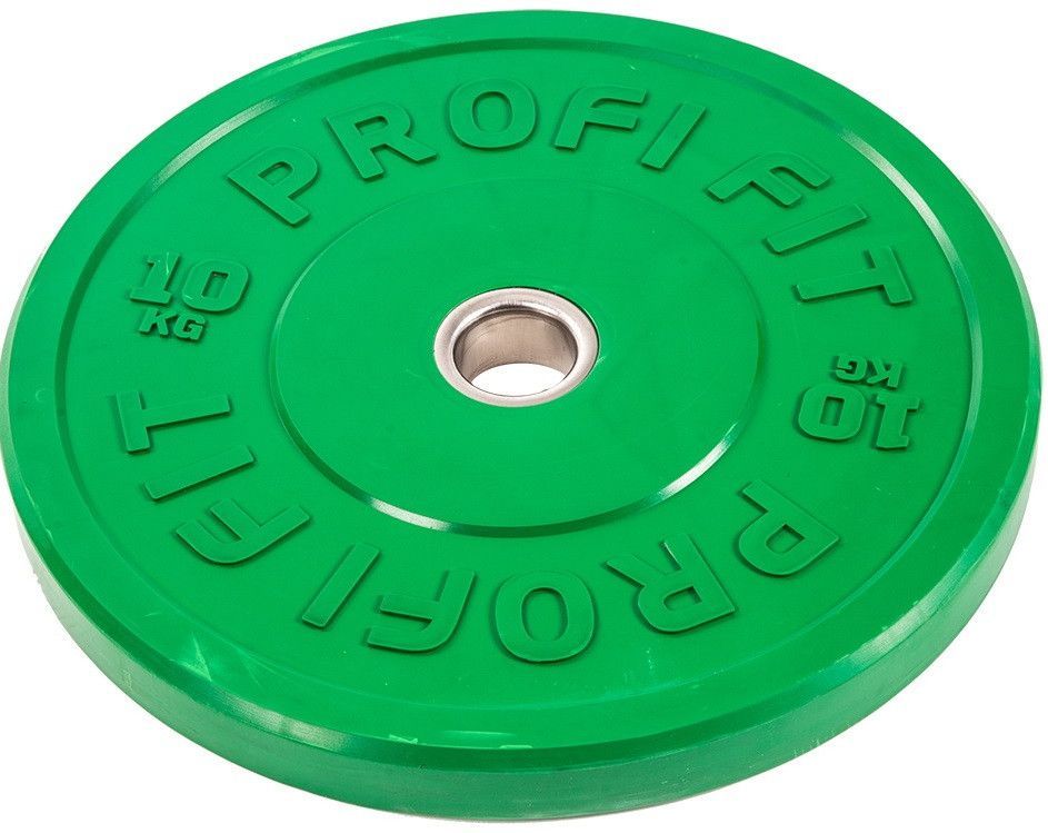 Диск для штанги каучуковый, зеленый, PROFI-FIT D-51, 10 кг