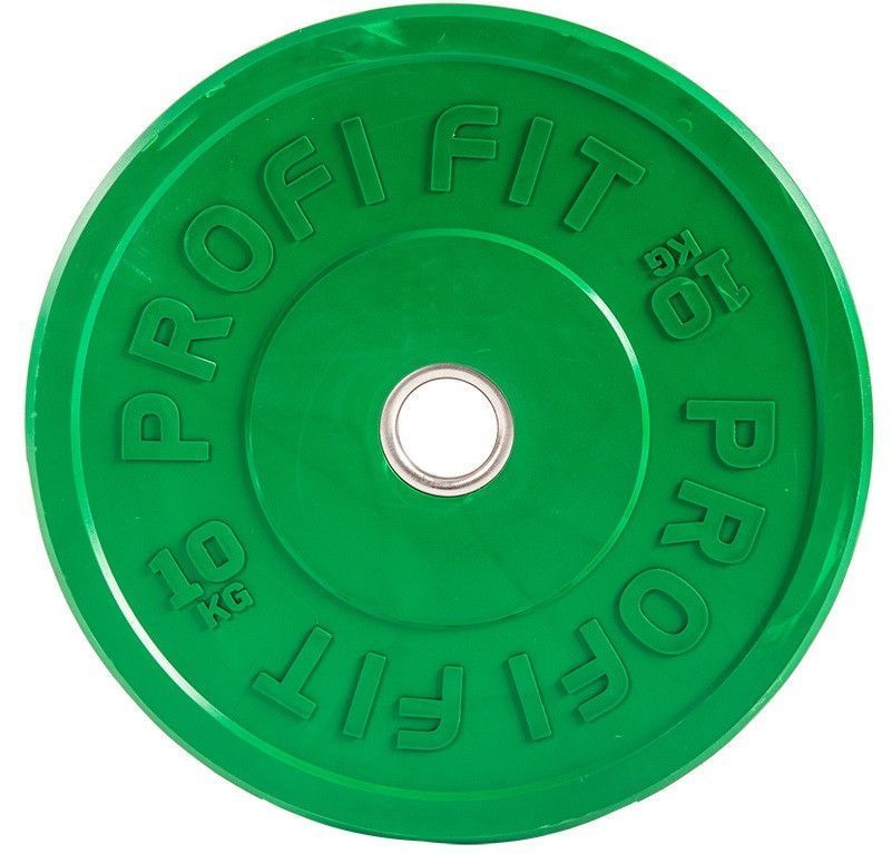 Диск для штанги каучуковый, зеленый, PROFI-FIT D-51, 10 кг