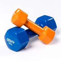 Гантель в виниловой оболочке, шестигранник PROFI-FIT 2 кг, оранжевая