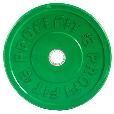 Диск для штанги каучуковый, зеленый, PROFI-FIT D-51, 10 кг