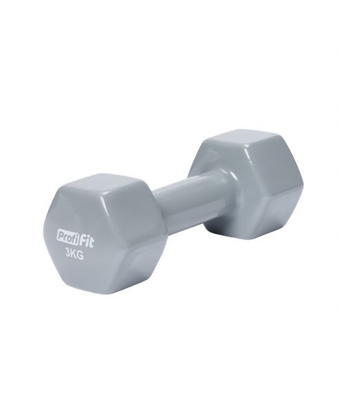 Гантель в виниловой оболочке, шестигранник PROFI-FIT 3 кг, серая