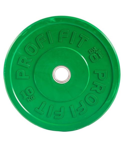 Диск для штанги каучуковый, зеленый, PROFI-FIT D-51, 10 кг
